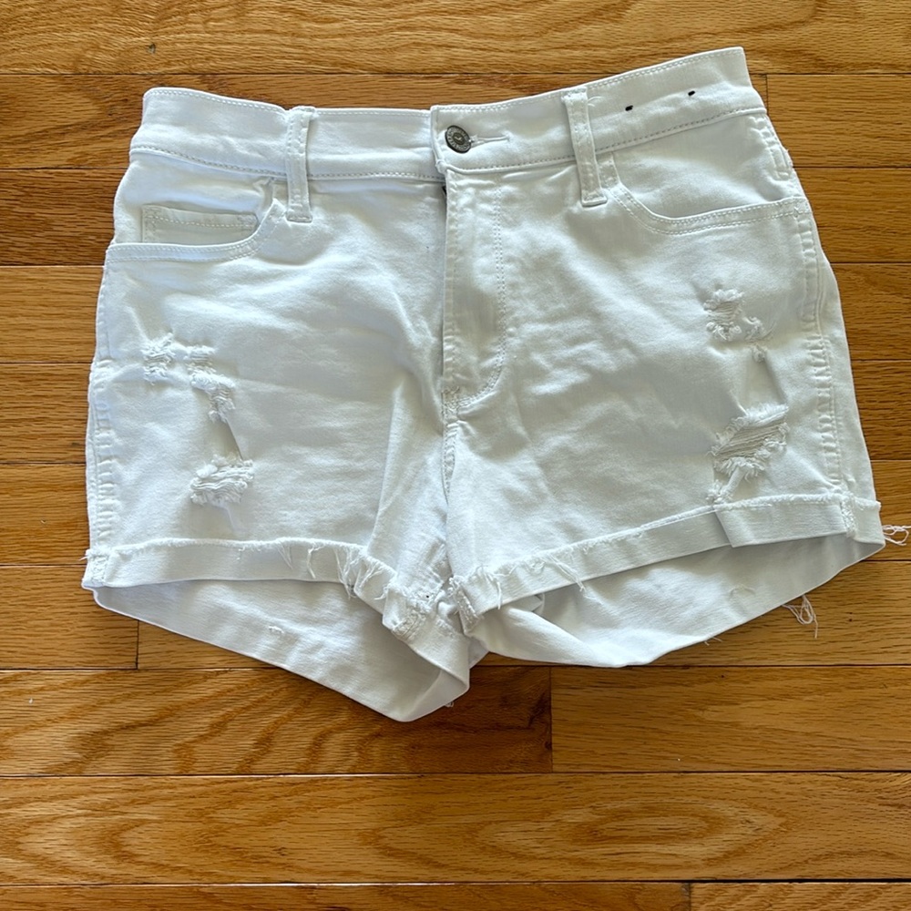 Hollister High-rise short 3” advanced stretch white ripped jeans shorts